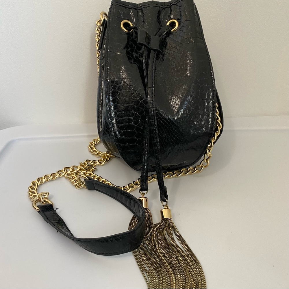 Cache Black Embossed Snake Print Bag With Chain S… - image 6